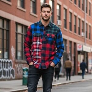 GAP Buttondown Men's Sz S Tartan Plaid Patchwork Flannel Work Over Shirt Vintage